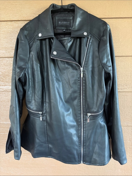 Eloquii Jackets & Blazers - Eloquii Classic Black Leather Asymmetrical Moto Jacket -Sz 16